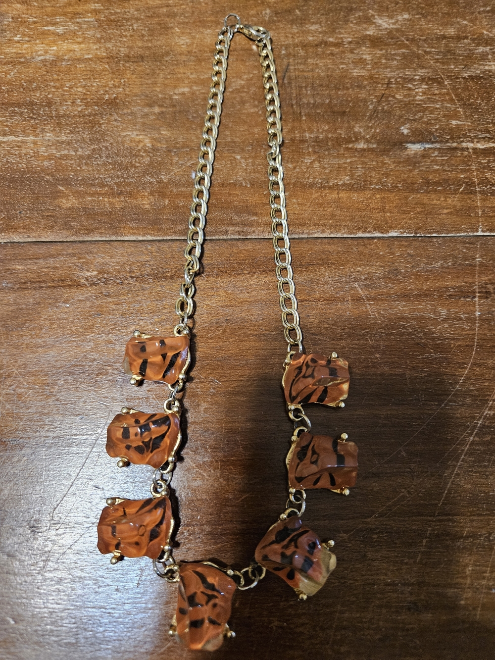 Source Unknown Vintage Gold-Tone Necklace with Amber and Black Accents